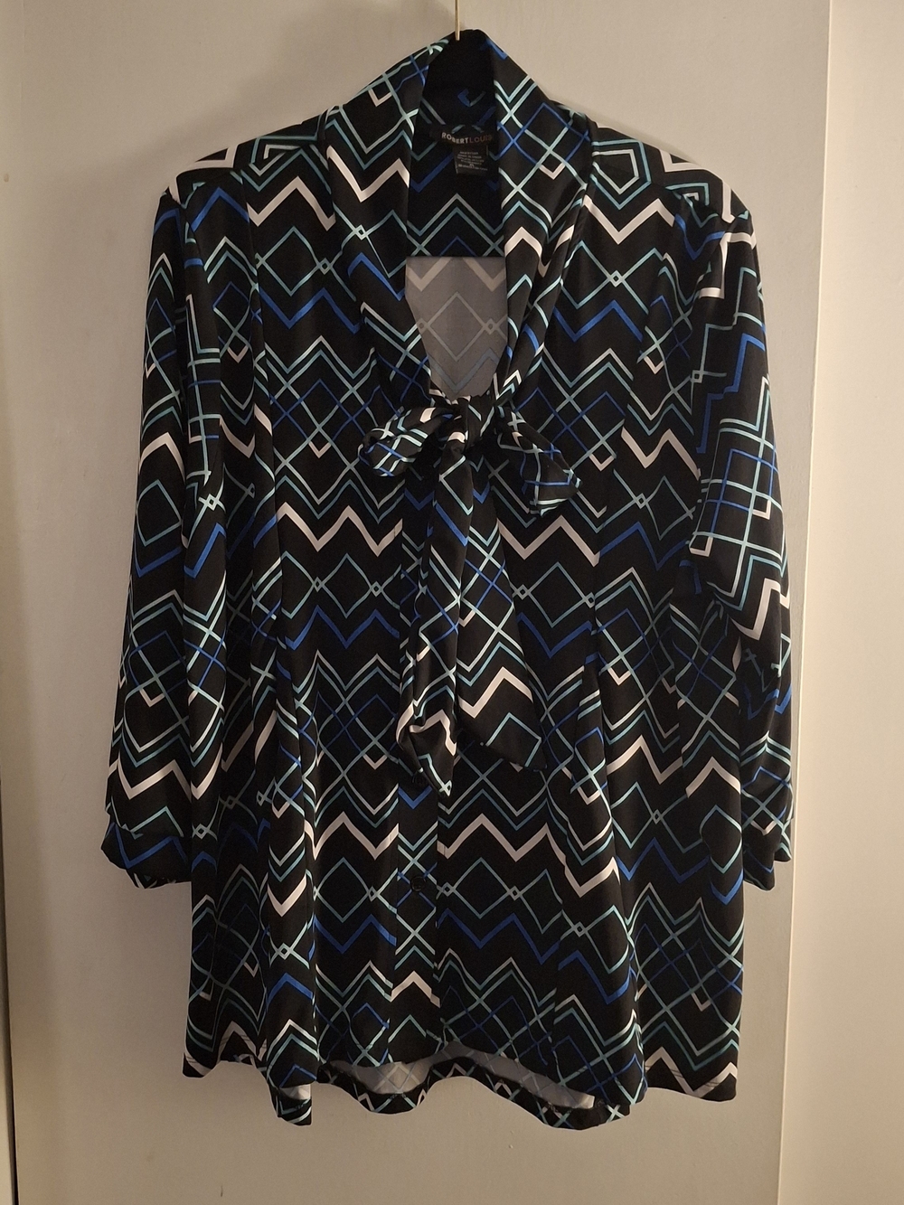 Robert Louis Black Geo-Print Tie-Neck Blouse - Women's Top